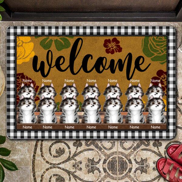 Welcome - Plaid Around - Personalized Cat Doormat