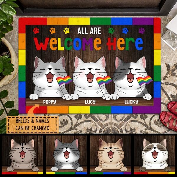 All Are Welcome Here - LGBT - Personalized Cat Doormat