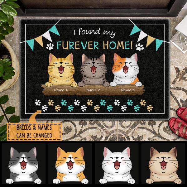 I Found My Furever Home - Laughing Peeking Cats - Personalized Cat Doormat