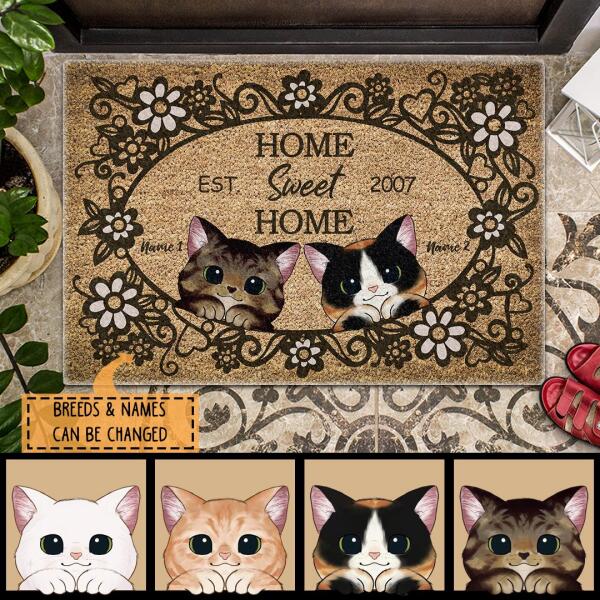 Home Sweet Home - Flower Frame - Personalized Cat Doormat