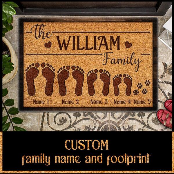 The Family - Foot and Paws Print - Personalized Doormat