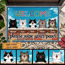 Welcome Please Wipe Your Paws - Cute Cat And Sky - Personalized Cat Doormat