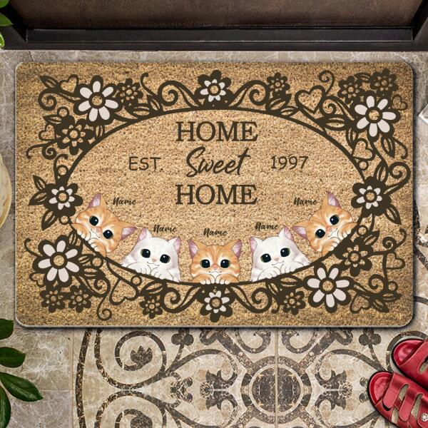 Home Sweet Home - Flower Frame - Personalized Cat Doormat