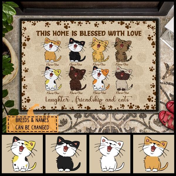This Home Is Blessed With Love - Paws Around - Personalized Cat Doormat