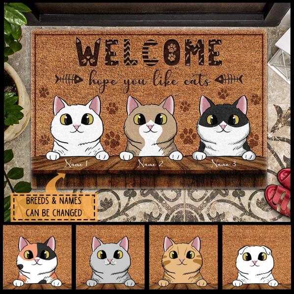 Welcome - Hope You Like Cats - Personalized Cat Doormat