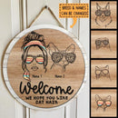 Cat Mother Hope You Like Cat Hair - Personalized Girl And Cat Door Sign