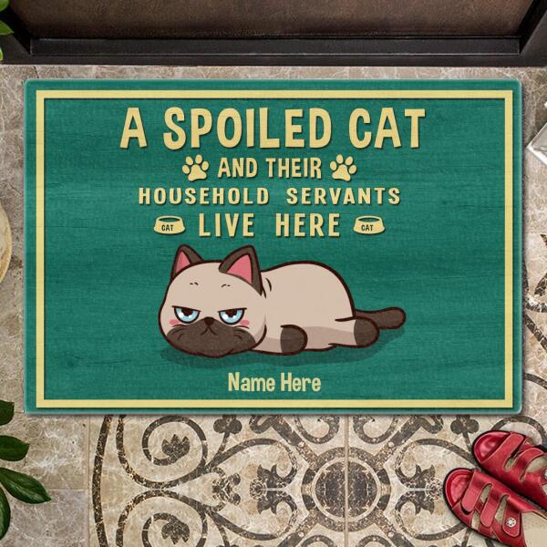 Spoiled Cats Live Here - Grumpy Cats Green Mat - Personalized Cat Doormat