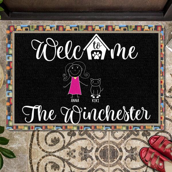 Welcome To Our Home - Black Mat - Personalized Cat Doormat