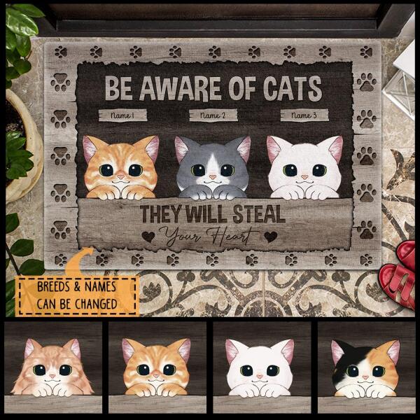 Cats Will Steal Your Heart - Paws Around - Personalized Cat Doormat