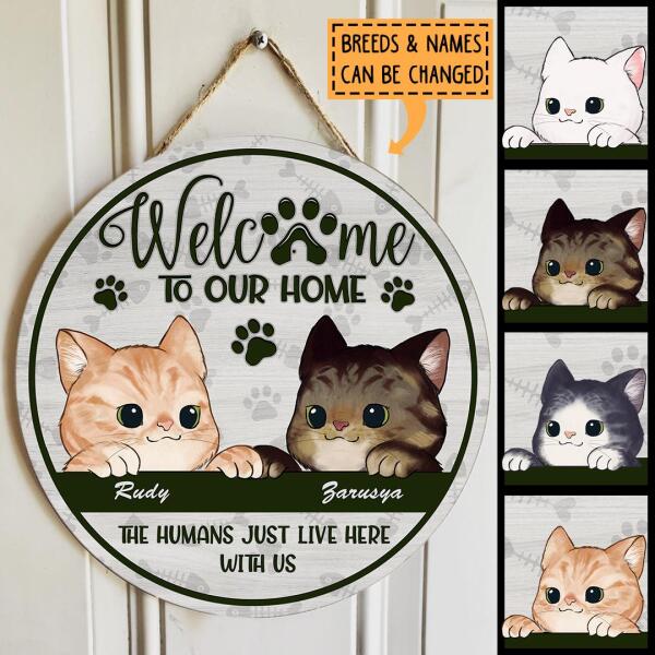 Welcome To Our Home - Peeking Cute Cat - Personalized Cat Door Sign