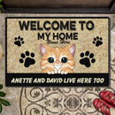 Welcome To Our Home - Cute Peeking Cats - Personalized Cat Doormat