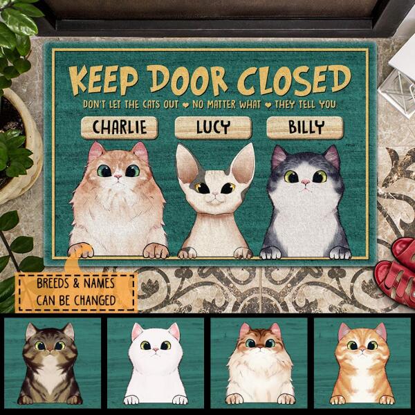 Keep Door Closed - Green Mat - Personalized Cat Doormat