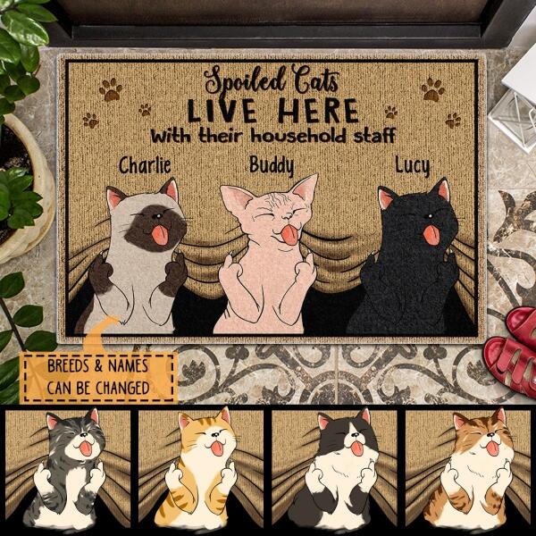 Spoiled Cats Live Here With Their Household Staff - Personalized Cat Doormat
