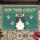 Keep Door Closed - Green Mat - Personalized Cat Doormat