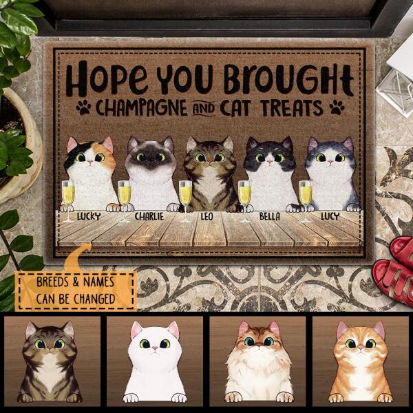 Hope You Brought Cat Treats - Personalized Cat and Beverage Doormat