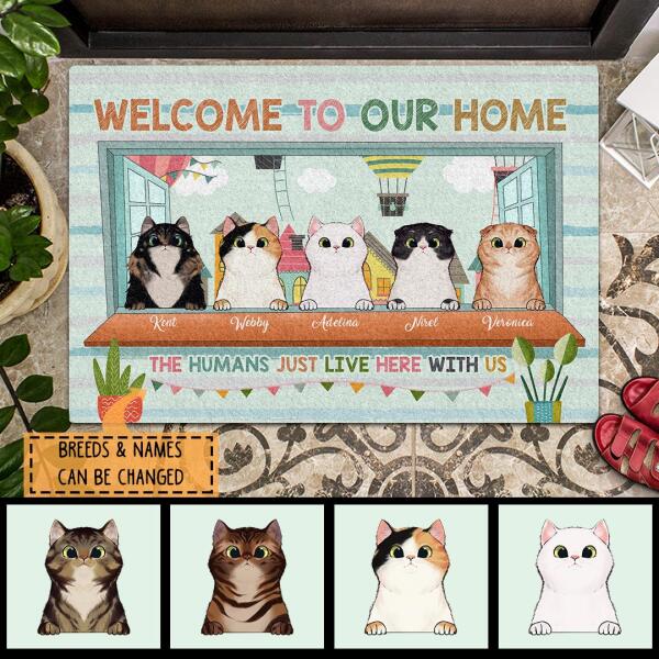 Welcome To Our Home - Hot Air Balloons Outside Window - Personalized Cat Doormat
