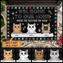 Welcome To Our Home Where The Cat Runs The Show - Black Mat - Personalized Cat Doormat