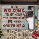 Welcome To Our Home - Peeking Cats Behind Wood Door - Personalized Cat Doormat