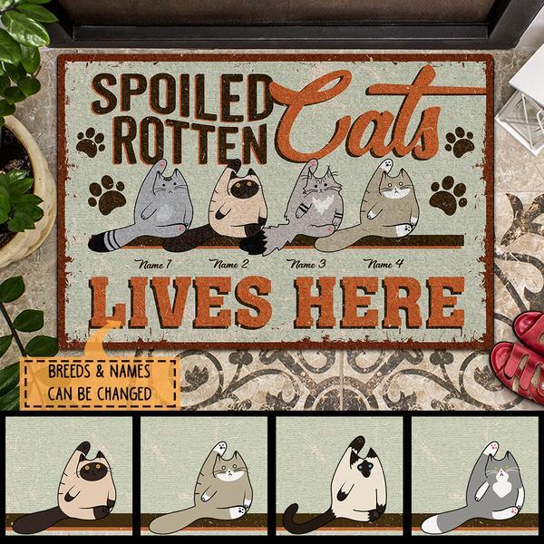 Spoiled Rotten Cats Live Here - Retro Style - Personalized Cat Doormat