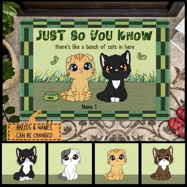 Just So You Know There's Like A Bunch Of Cats In Here - Green Mat - Personalized Cat Doormat