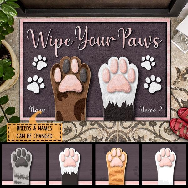 Wipe Your Paws - Purple Mat - Personalized Cat Paw Doormat