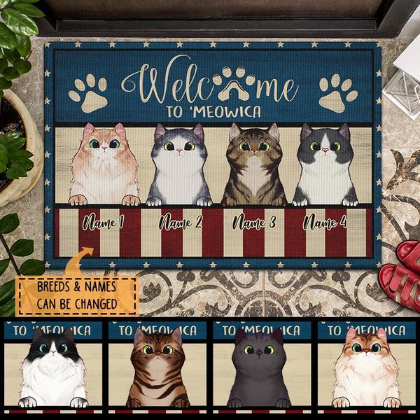 Welcome To 'Meowica - Independence Day - Personalized Cat Doormat