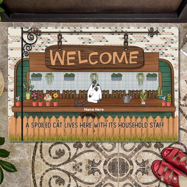 Welcome - Spoiled Cats Live Here With Their Household Staff - Personalized Cat Doormat