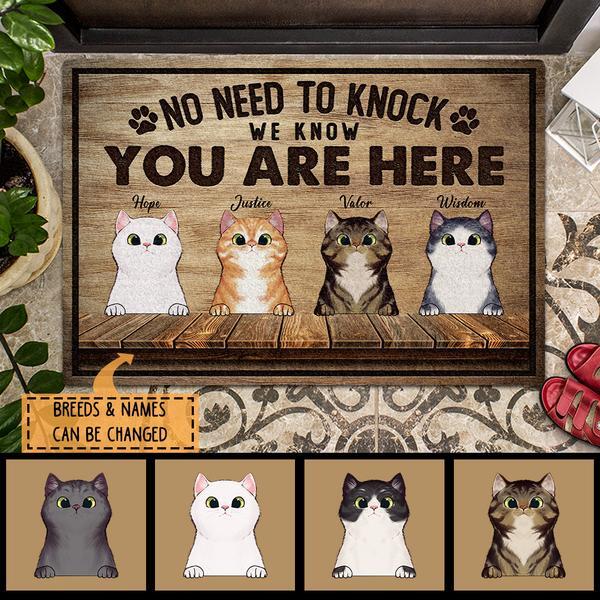 No Need To Knock I Know You Are Here - Wood Fence - Personalized Cat Doormat