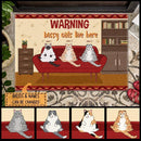 Warning Bossy Cats Lives Here - Red Sofa - Personalized Cat Doormat