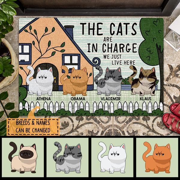The Cats Are In Charge - Cute House And Grumpy Chubby Cats - Personalized Cat Doormat