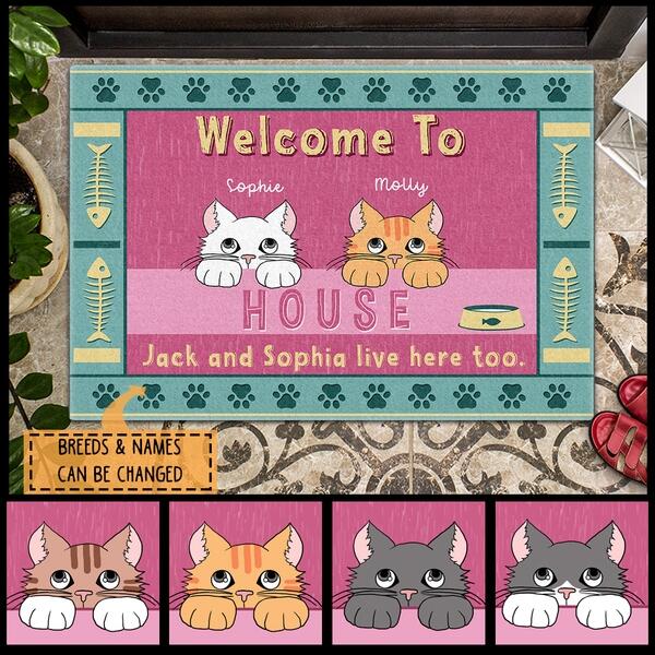 Welcome To Our House - Pink Mat - Personalized Cat Doormat