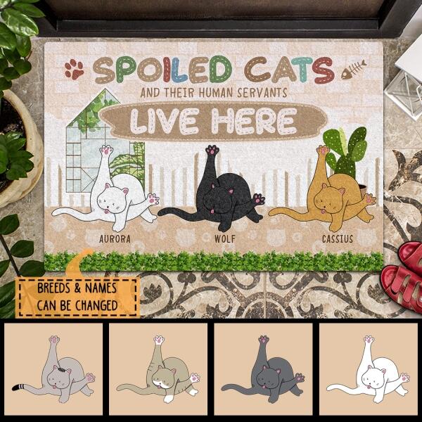 Spoiled Cats And Their Human Servants Live Here - Pastel Mat - Personalized Cat Doormat