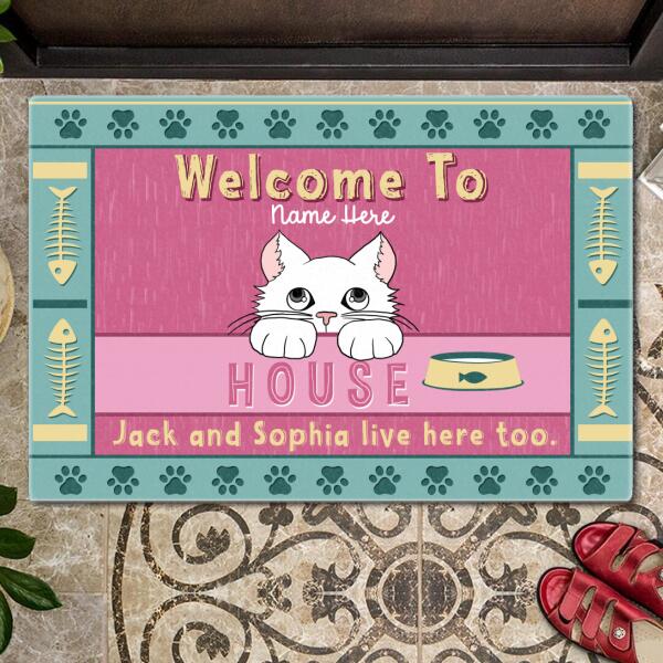 Welcome To Our House - Pink Mat - Personalized Cat Doormat