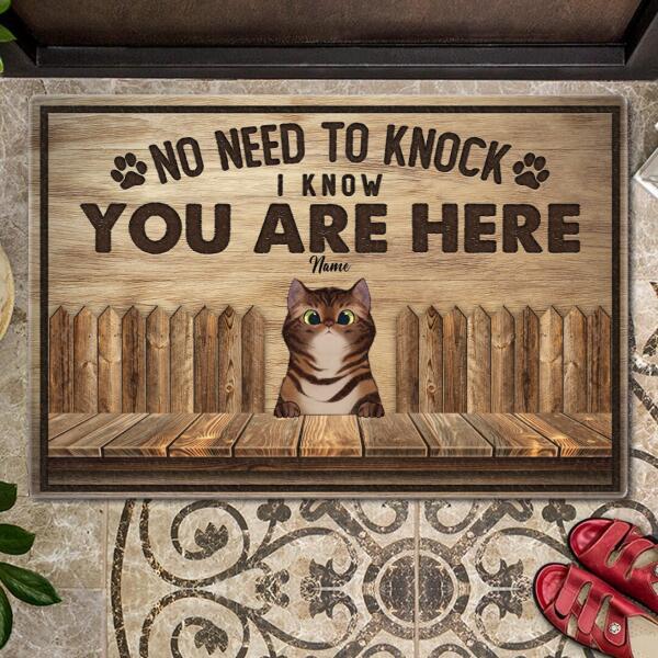 No Need To Knock I Know You Are Here - Wood Fence - Personalized Cat Doormat