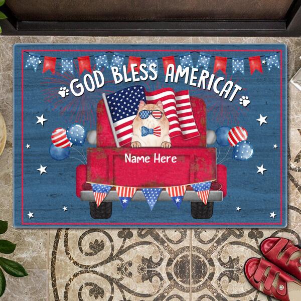 God Bless Americat - 4th Of July - Personalized Cat Doormat