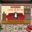 Warning Bossy Cats Lives Here - Red Sofa - Personalized Cat Doormat