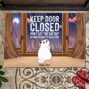 Keep Door Closed - Cats Look Back - Personalized Cat Doormat