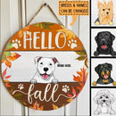 Hello Fall - Maple Leaves Around - Personalized Dog Autumn Season Door Sign