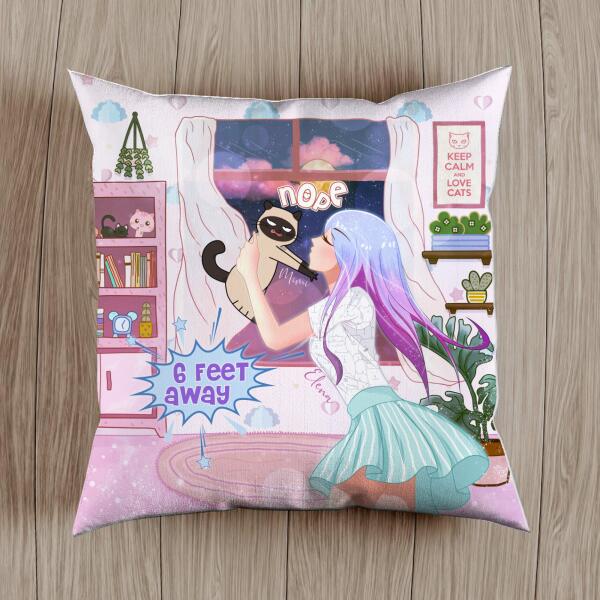 Nope 6 Feet Away - Personalized Cat Pillow V2