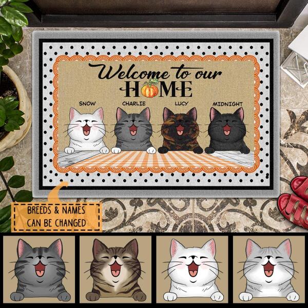 Welcome To Our Home - Polka Dots Around - Personalized Cat Doormat