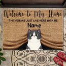Welcome To My Home - Cats Hiding Behind Curtain - Personalized Cat Doormat
