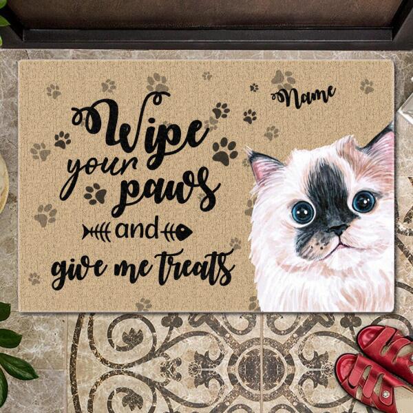 Wipe Your Paws And Give Me Treats - Personalized Cat Doormat