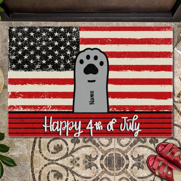 Happy Fourth Of July - Personalized Cat Paw Doormat