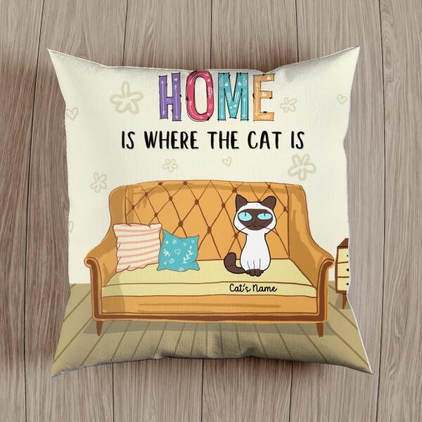 Home Is Where The Cats Are - Cats On Yellow Sofa - Personalized Cat Pillow