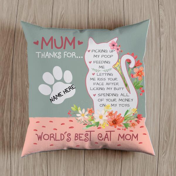Thanks to World's Best Cat Mom - Personalized Customized Pillow