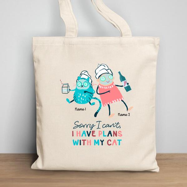 Sorry I Can't I Have Plans With My Cats - Personalized Cat Tote Bag