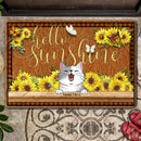 Hello Sunshine - Sunflowers And Butterflies - Personalized Cat Doormat