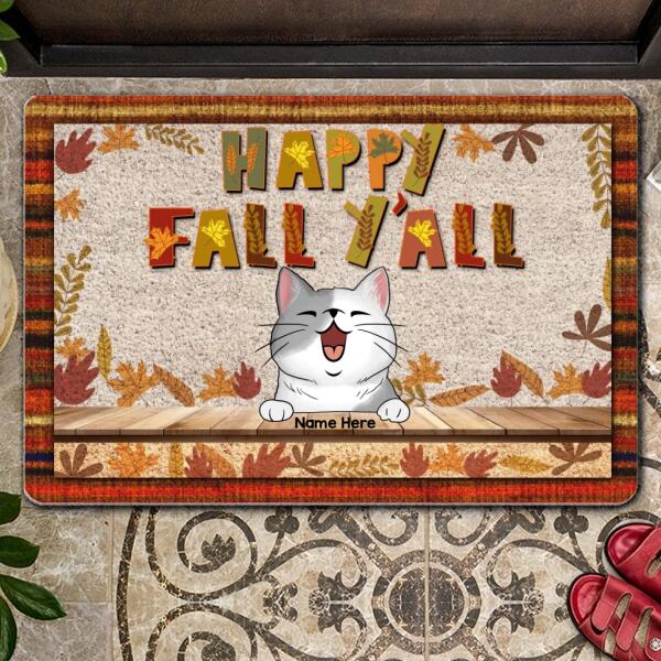 Happy Fall Y'all - Laughing Cats - Personalized Cat Autumn Doormat
