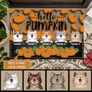 Hello Pumpkin - Pumpkin Background - Personalized Cat Autumn Doormat