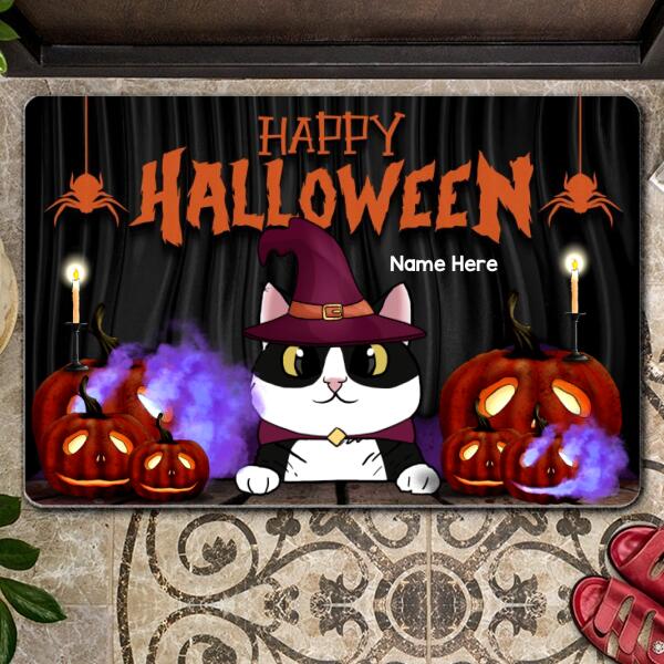 Happy Halloween - Purple Smoking Pumpkins - Personalized Cat Halloween Doormat